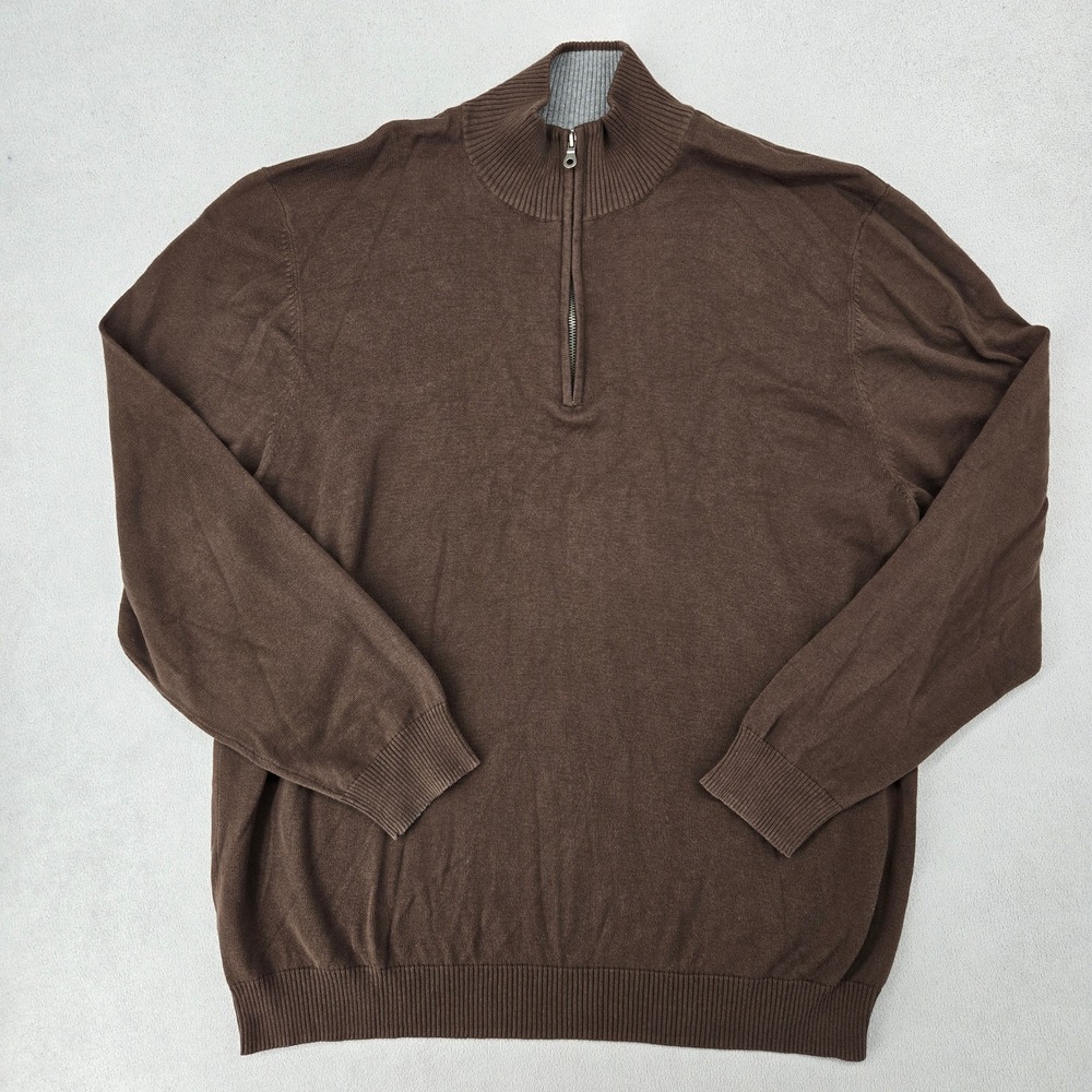 Old Navy Mens XXL Brown Quarter Zip Cotton Knit Mock Neck Sweater Pullover